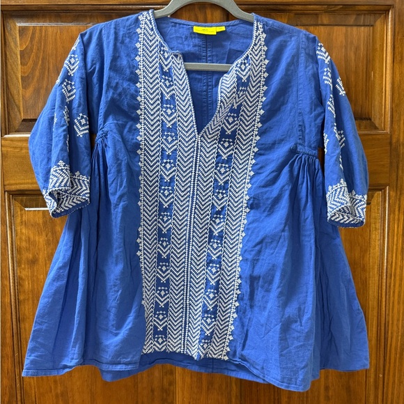 Roberta Roller Rabbit Tops - Roberta Roller Rabbit Blue and White Embroidered Blouse